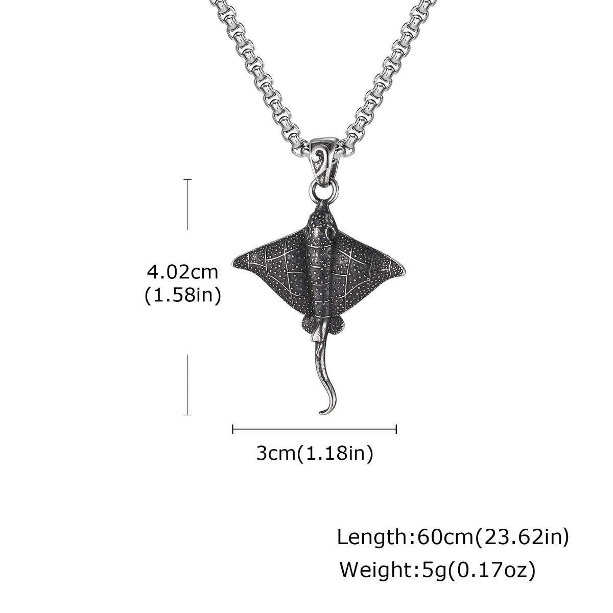 Men's Stainless Steel Devil Fish Necklace,Punk Vintage 3D Devil Fish Pendant Necklace,Shark Enthusiast Gift