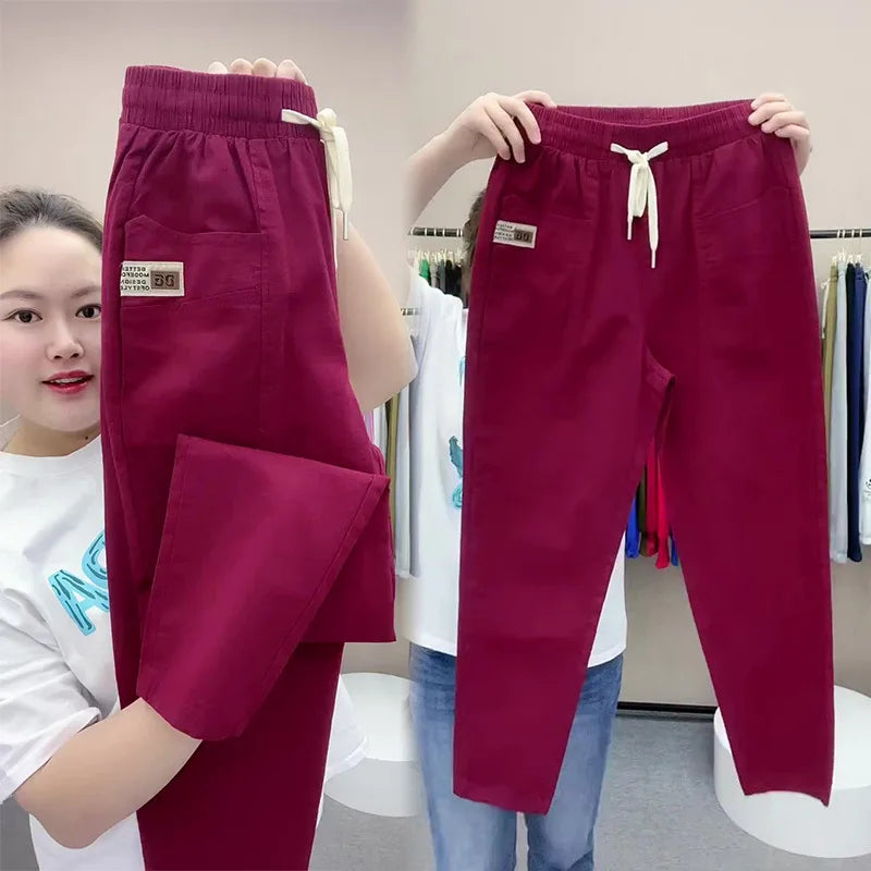 Women's Harem pants Summer Vintage Thin High Waist Straight Casual Pants Women Fashion Loose Cotton linen pants Trousers Female