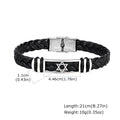 Hexagonal Star Leather Bracelet for Men,Black PU Woven Leather Wristband,Trendy Jewelry Gift