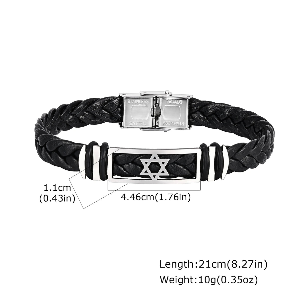 Hexagonal Star Leather Bracelet for Men,Black PU Woven Leather Wristband,Trendy Jewelry Gift