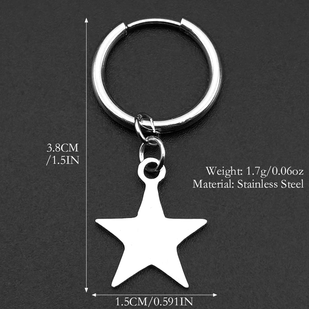 Key Star Hiphop Earrings For Women Men Stainless Steel Silver Color Fashion Punk Rock Ear Rings Rapper Jewelry Accessory