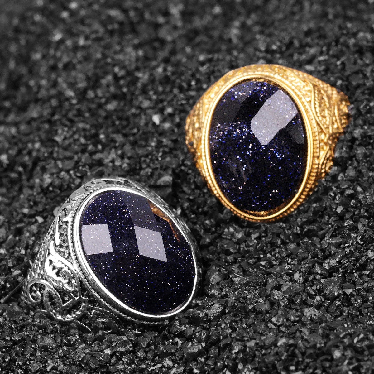 PENDRA Rhinestone Starry Night Steel Ring