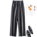 2025 autumn and winter new style leather pants elastic high waisted slim fit commute straight leg pants for women