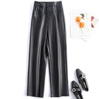 2025 autumn and winter new style leather pants elastic high waisted slim fit commute straight leg pants for women