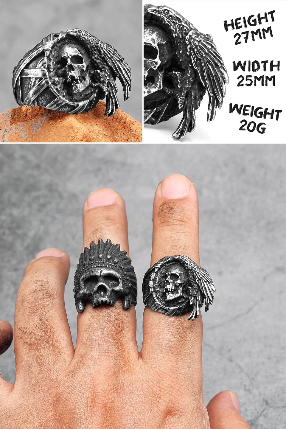 PENDRA Punk Gothic Skull Ring
