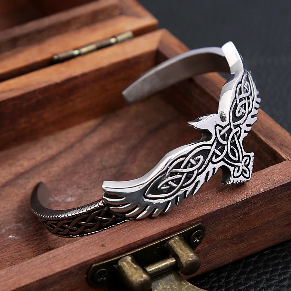 PENDRA Raven Rune Stainless Steel Viking Bracelet