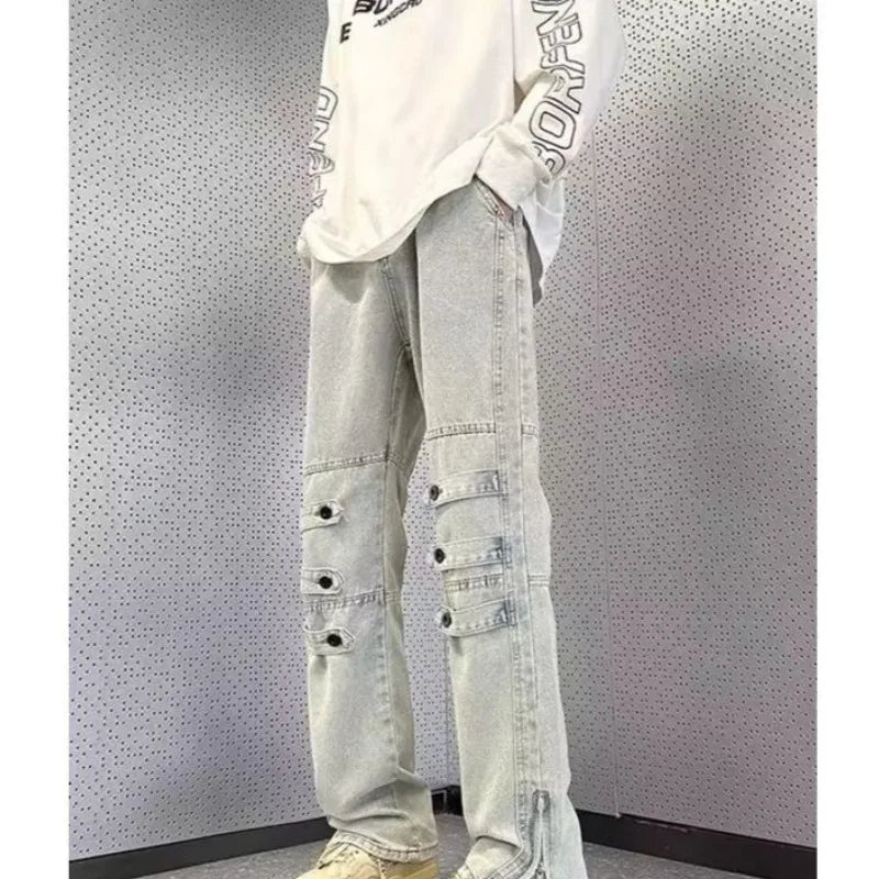 Original Luxury 2026 Brands Clothing Design Pants Men's High Street Tooling Jeans Niche High-end Zipper Split Micro-flared Pants
