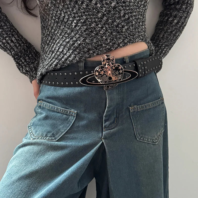 Unisex Jeans Belt Male Westwood Luxury Designer Belt For Women Gothic Y2K Men's Belts Punk Rivet wide Waistband Female Plus size