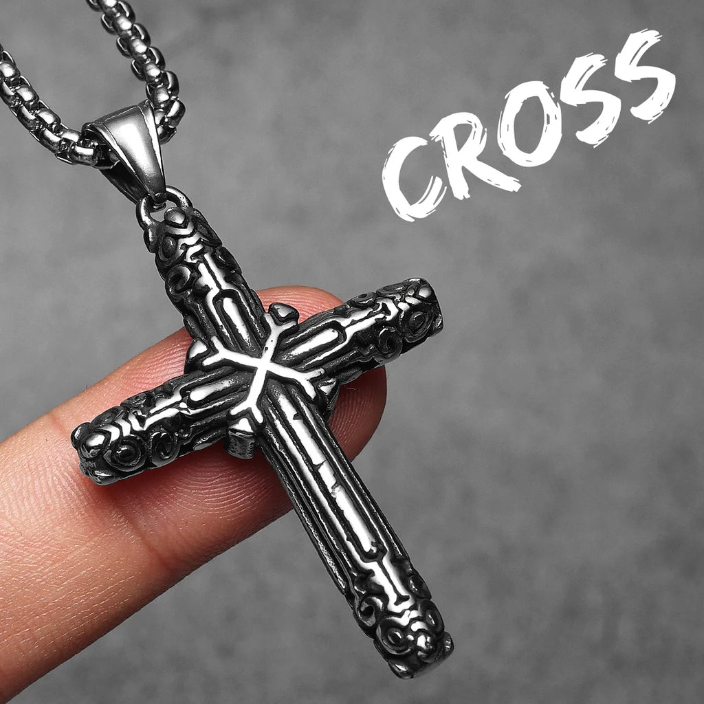 PENDRA Cross Carving Steel Necklace