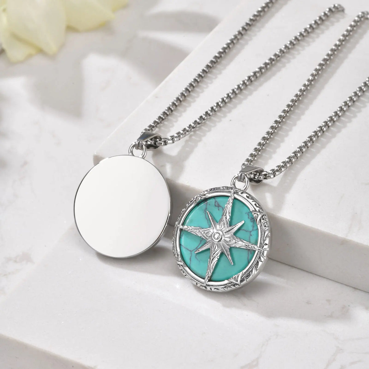 Stylish Natural Stone Necklace for Men,Eight-pointed Star Round Pendant Necklace,Cool Punk Birthday Father Gifts
