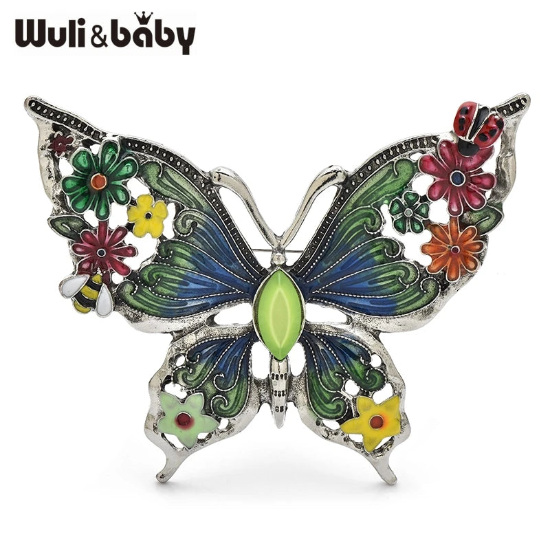 PENDRA Floral Butterfly Enamel Brooch