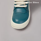 PENDRA Blue Geobasket Blue Leather High-Top Zip Lace-Up Thick-Sole Ankle Boots
