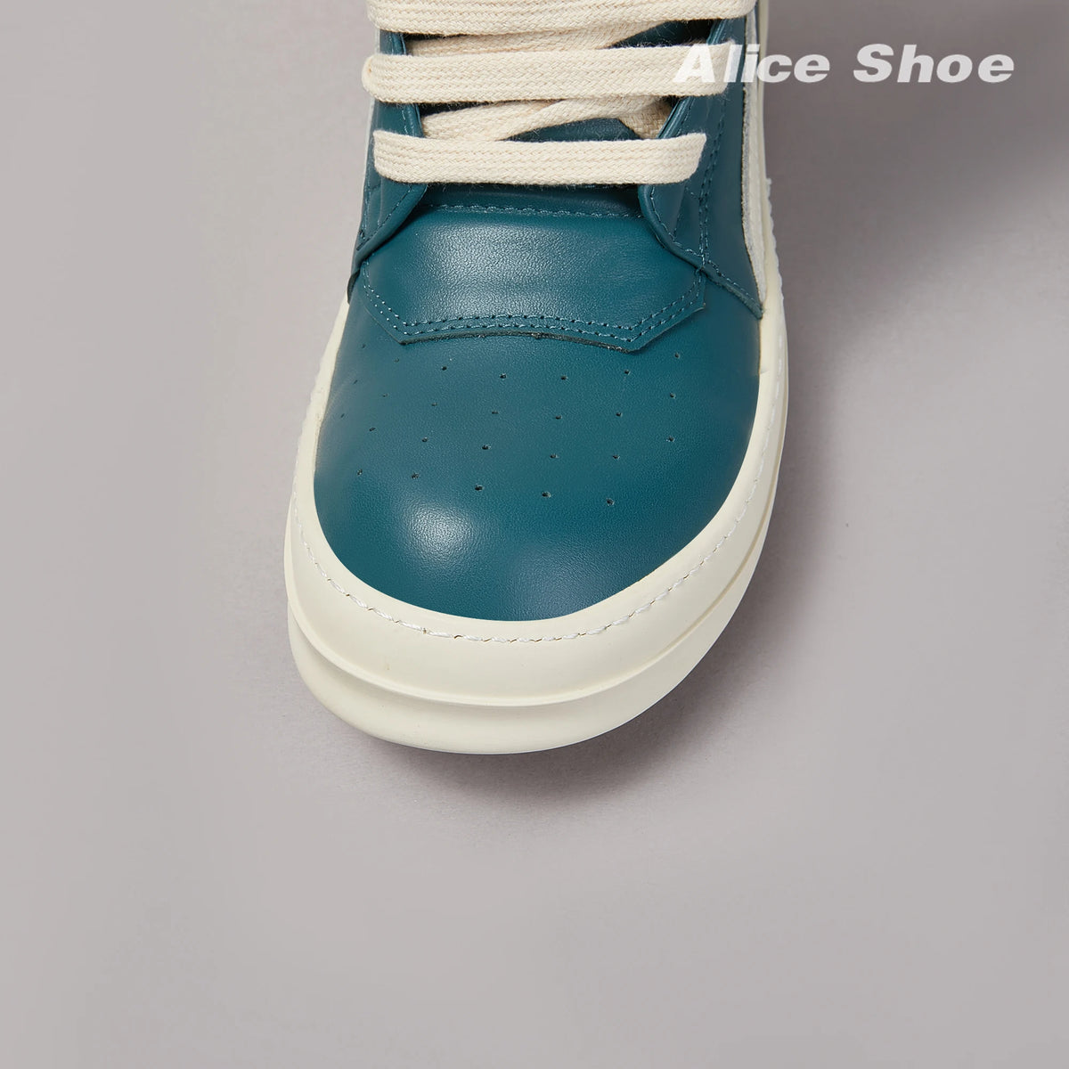 PENDRA Blue Geobasket Blue Leather High-Top Zip Lace-Up Thick-Sole Ankle Boots