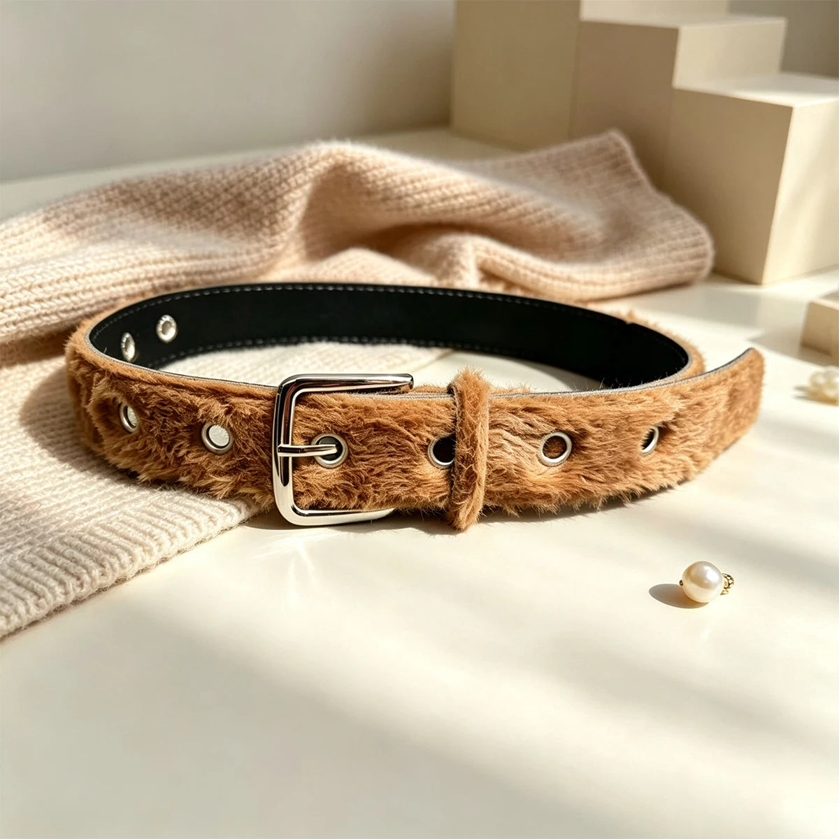 Gothic Y2K Women Belts Fashion Artificial Vivid Animal Fur Waistband Ladies Hip hop Punk Accessories Pink Jeans Waistband winter