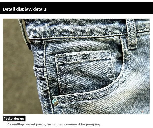 Summer Luxury Trendy Brand Denim Shorts Men's Pants Ripped Slim-fitting Elastic Washed Japanese Embroidery Patch Medium Pants