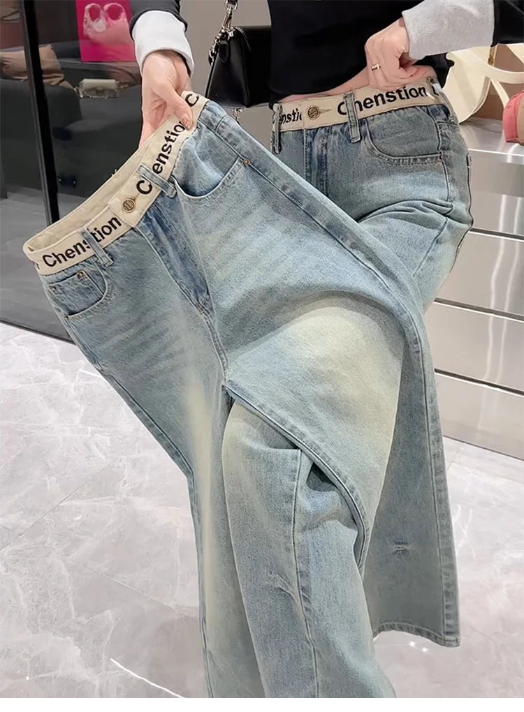 Y2K 2000s Wide Leg Baggy Denim Trouser Women's Washed Vintage Casual Pants Female High Street Retro High Waist Trashy Jeans