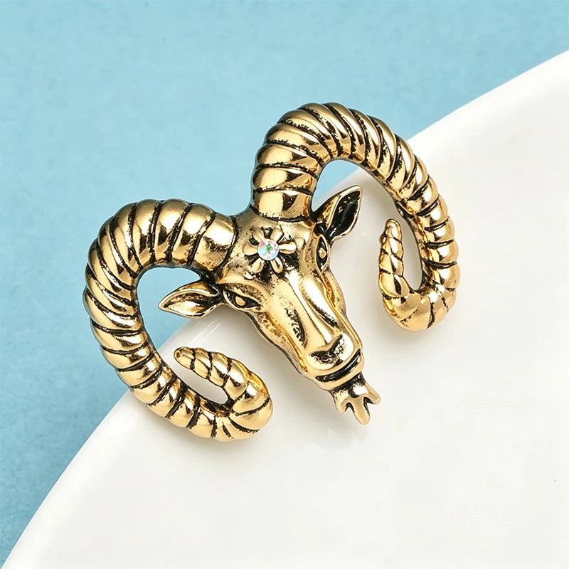 Wuli&baby Vintage Metal Goat Brooches For Women Unisex 2-color Sheep Animal Head Party Casual Brooch Pin Gifts