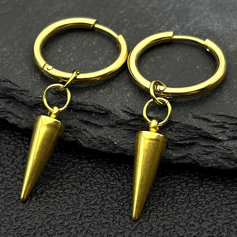 Gothic Rivet Drop Earrings For Women Men Punk Hip Hop Metal Geometric Cone Pendant Dangle Earring Y2K Party Jewelry Gifts