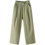 Female 2025 High Quality Loose Trousers Summer Elastic Waist Women's Pants Casual Solid Cotton Linen Ankle Length Pants