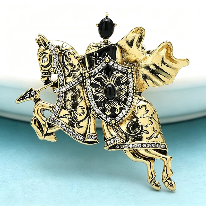 Wuli&baby Vintage Knight Brooches For Women Unisex Taking Shield Riding Horse Man Figure Party Casual Brooch Pins Gifts