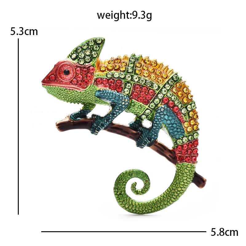 PENDRA Emerald Gecko Rhinestone Animal Brooch