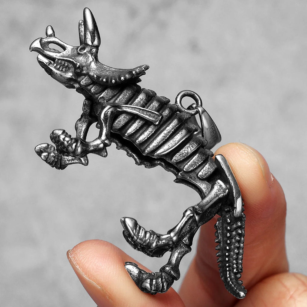 PENDRA Triceratops Dinosaur Skull Steel Necklace