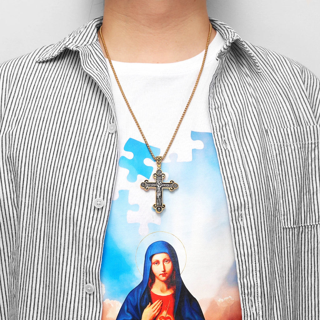 INRI Jesus Cross Religon Amulet Stainless Steel Men Women Necklaces Pendants Chain Punk Trendy Jewelry Creativity Gift Wholesale