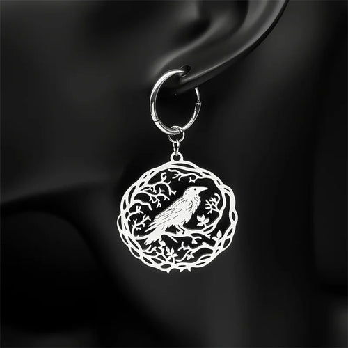 Goth Crow Hoops Ear Rings for Women Stainless Steel Gold Color Hollow Animal Raven Earrings Jewelry Halloween Gift EZZZ955S06