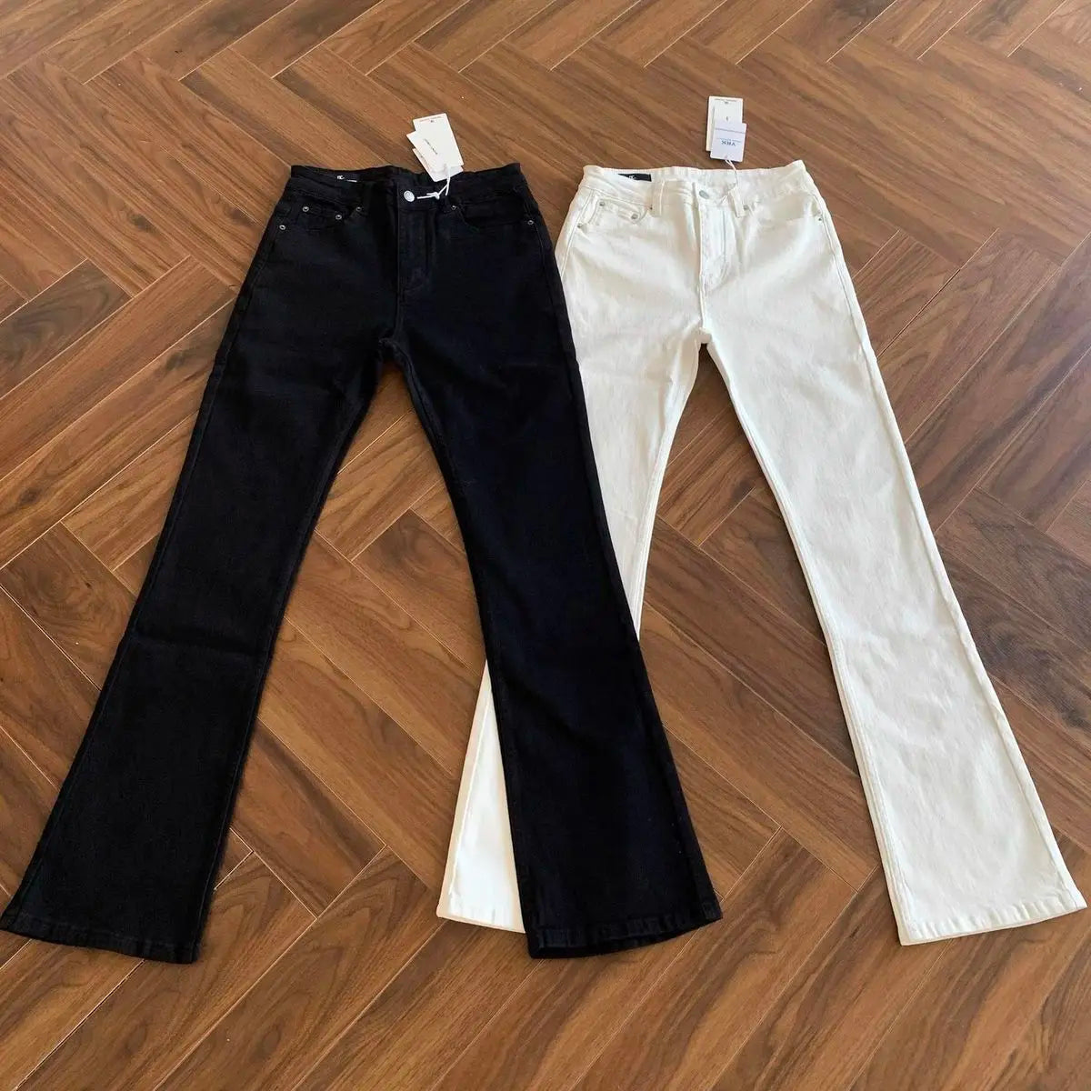 New 2026 Washed Black and White Cow Cleanfit Jeans Slightly Slim and Thin Luxury Retro Vintage Pants Men Bootcut Jeans for Man