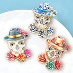 PENDRA Retro Wear Flowers Hat Skull Brooch