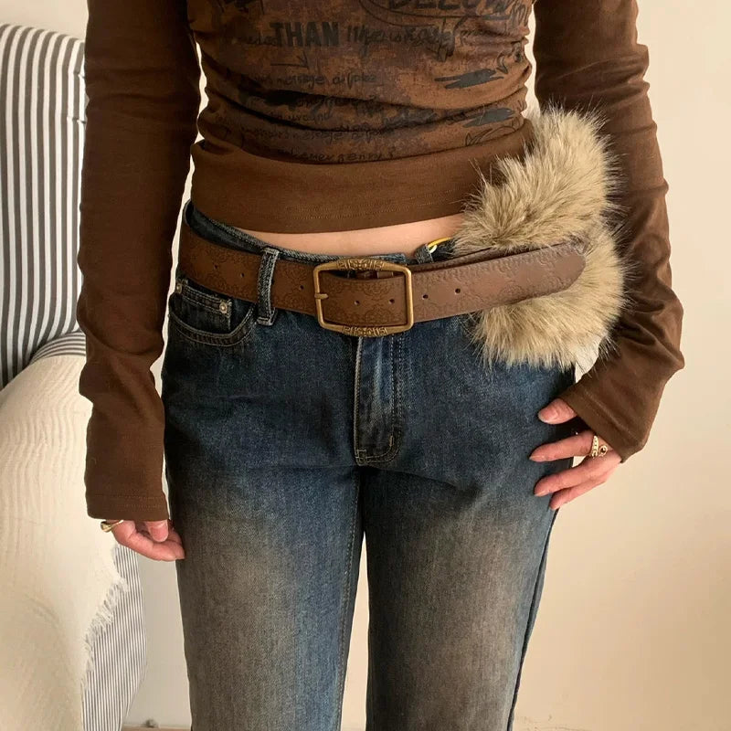 Furry Belt Y2k Belt Subculture Autumn Winter Spring Retro Luxury Plush Waist Chain Imitation Fur Waist Seal Hot Girl Sexy Belt
