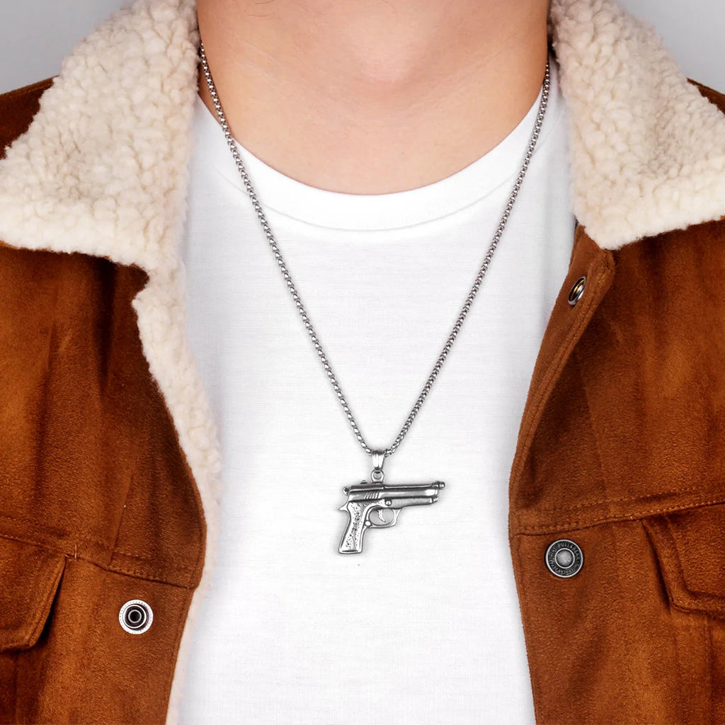 Gun Pistol Arms Mens Long Necklaces Pendants Chain Punk Hip Hop for Boy Male Stainless Steel Jewelry Creativity Gift Wholesale