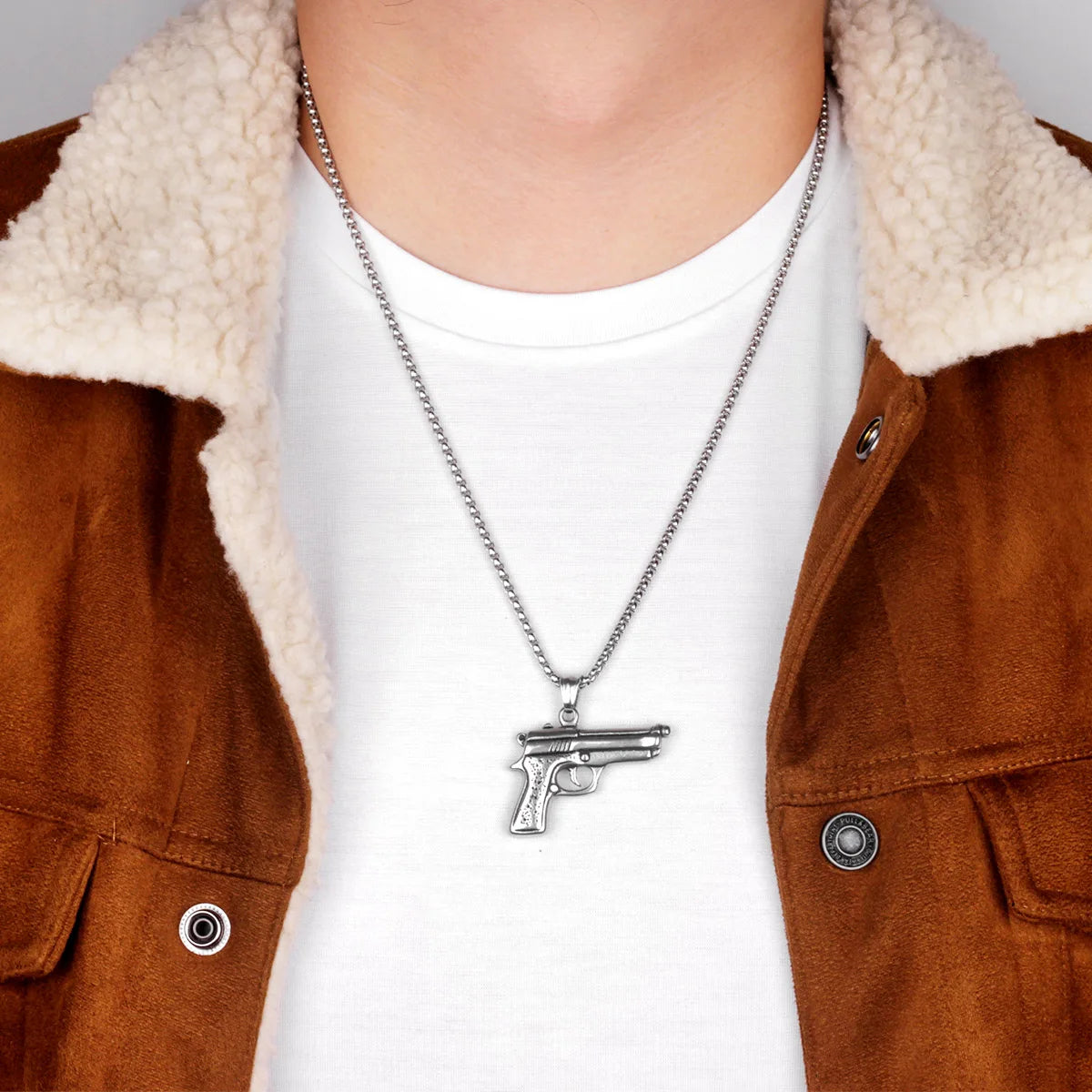 Gun Pistol Arms Mens Long Necklaces Pendants Chain Punk Hip Hop for Boy Male Stainless Steel Jewelry Creativity Gift Wholesale
