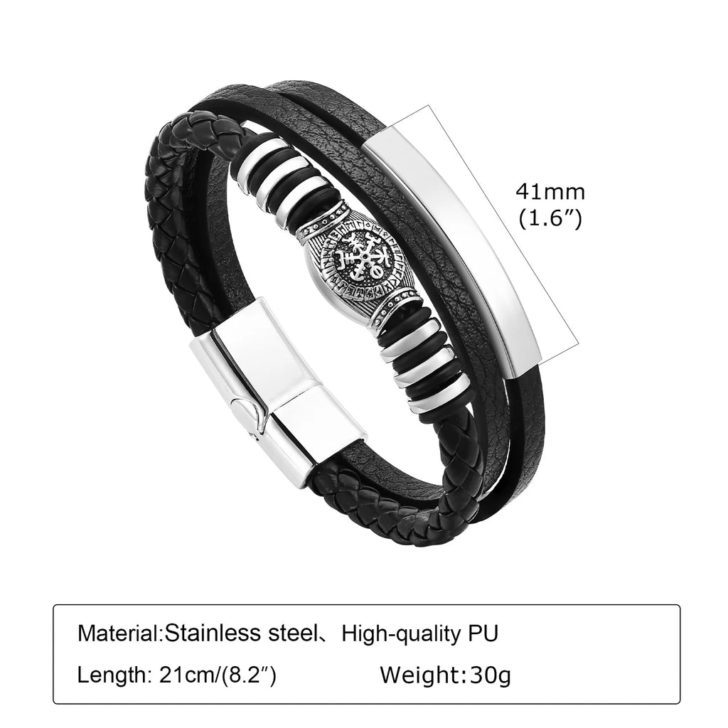 Mprainbow Viking Rune Compass Multi-layer Leather Bracelets for Men, Clasp Wristband Vintage Norse Male Amulet Jewelry