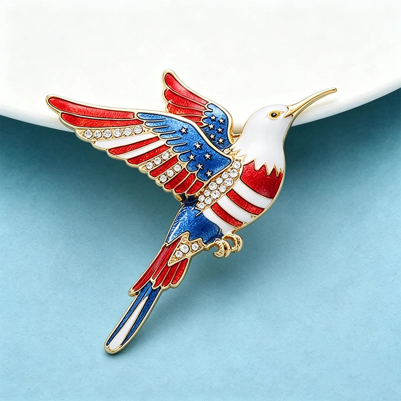 Wuli&baby American Flag Eagle Bird Brooches For Women Unisex USA 250 Pigeon Bird Office Party Brooch Pin Gifts