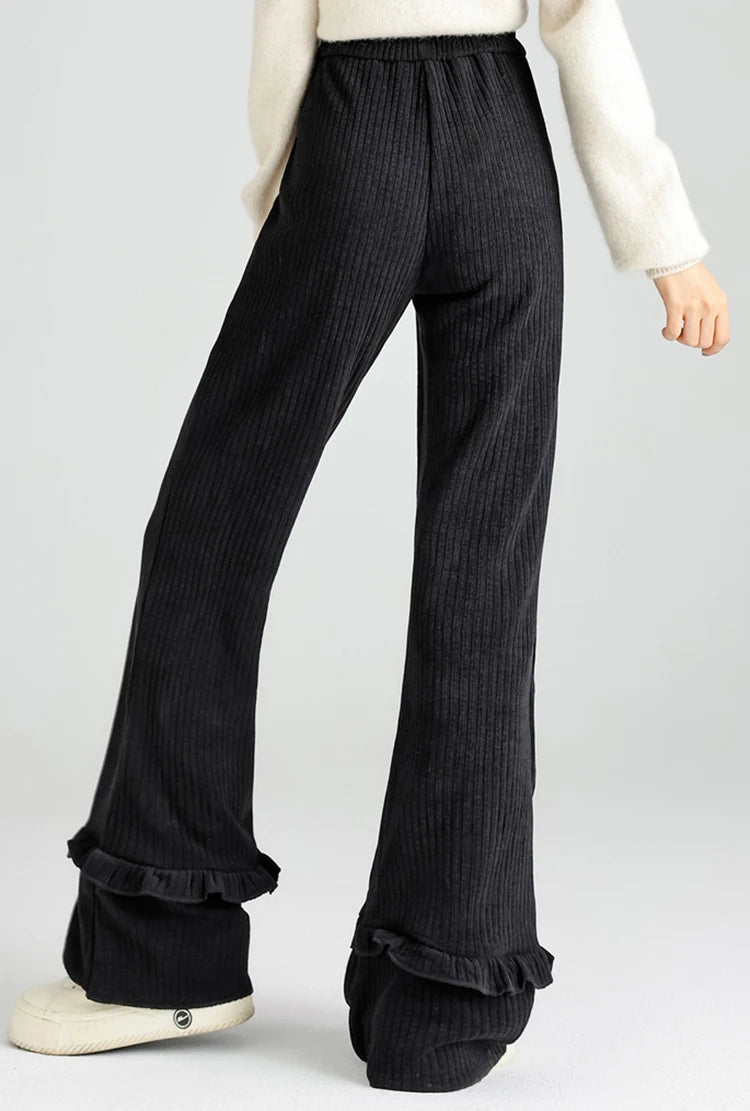 Solid corduroy micro flared pants women's winter wide leg casual high waisted narrow version straight leg sweatpants
