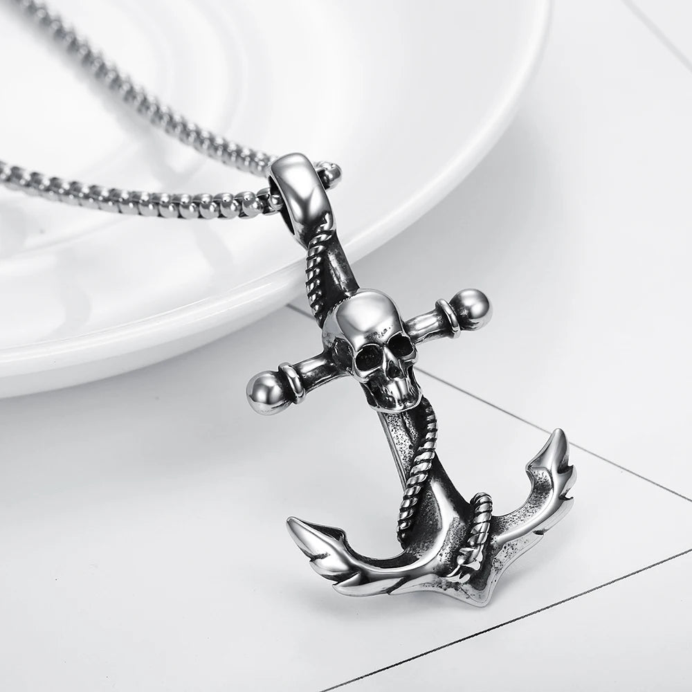 PENDRA AnchorSkull Skull Anchor Pendant Necklace