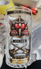 Bon Jovi Rock Legend Themed Beer Mug, Vintage Embossed Metal Handle Large Capacity Draft Beer Mug