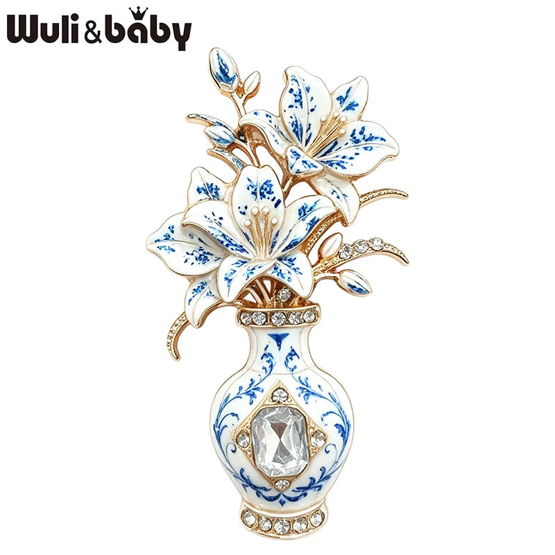 PENDRA Violetta 2-Color Enamel Rhinestone Lily Vase Brooch