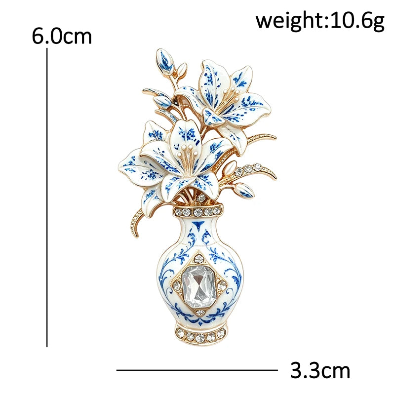 PENDRA Violetta 2-Color Enamel Rhinestone Lily Vase Brooch
