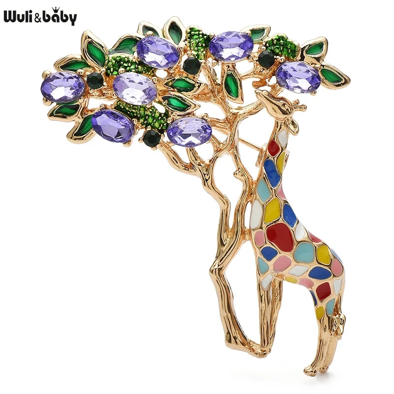 PENDRA Leaf-Eating Giraffe Enamel Animal Brooch
