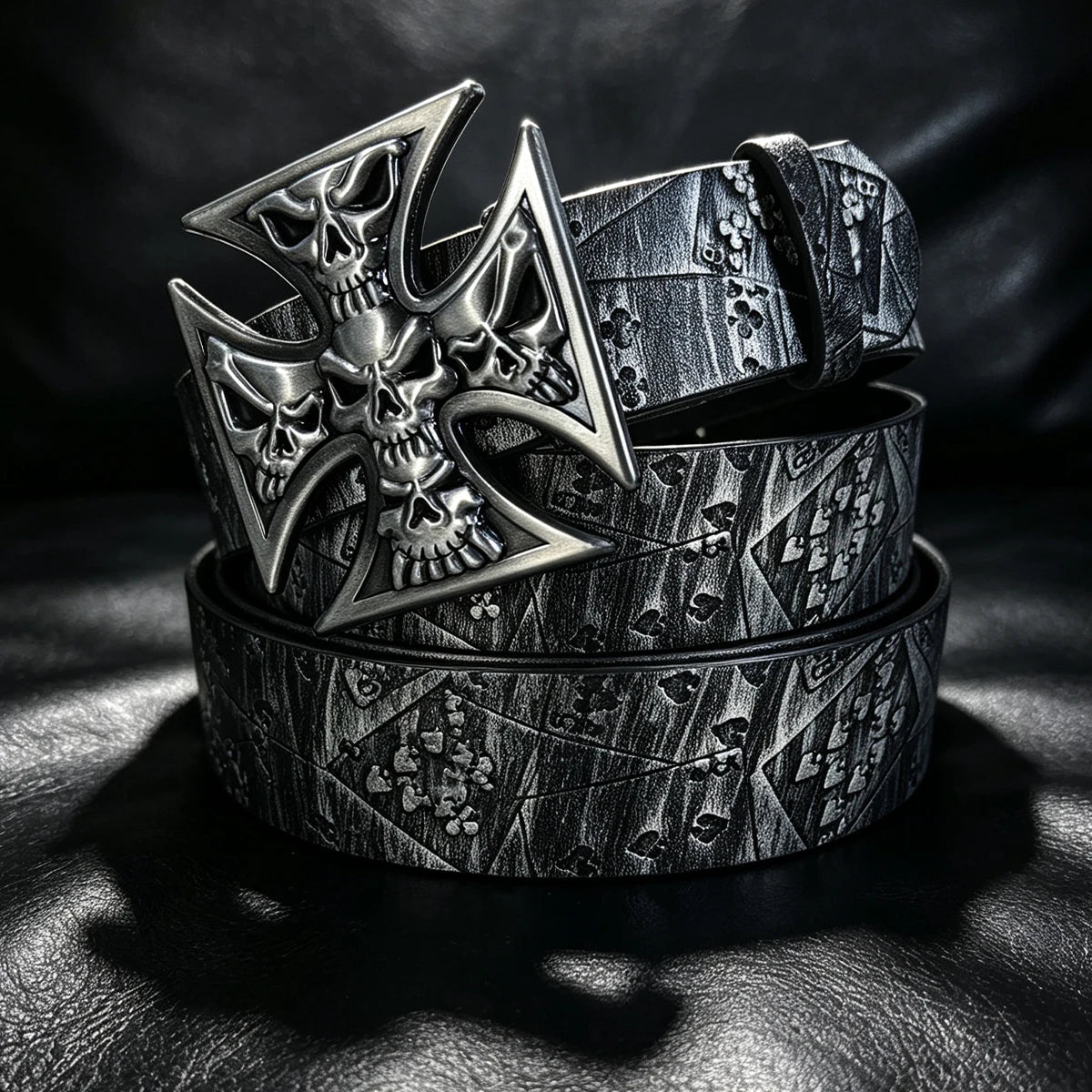 Silver Black Poker Belt For Men and Women Lucky Gamble Poker Metal Buckle Heavy Hip Hop Belt Punk Style Playing Card Street