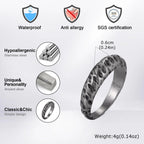 Vintage Handmade Casting Ring for Men Boys,Stainless Steel Irregular Concave Ring,Punk Niche Retro Grey Bend Ring