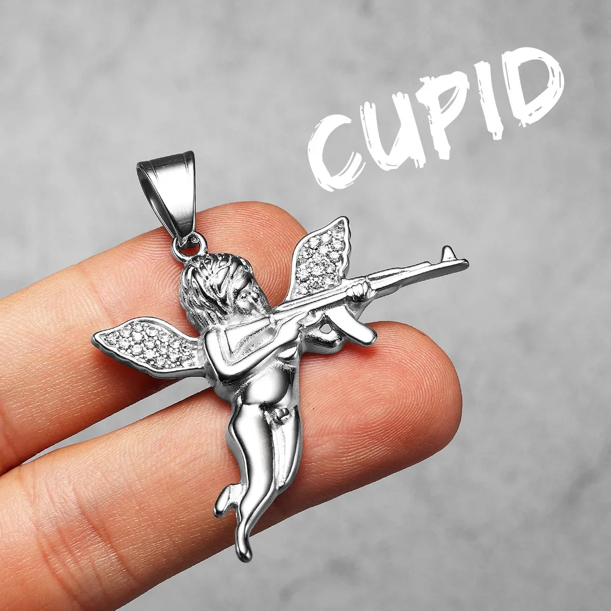 PENDRA Angel Cupid Gun Steel Necklace