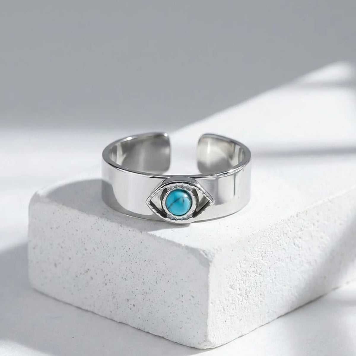 Natural Stone Devils Eyes Ring for Men,Punk Waterproof Stainless Steel Adjustable Cuff Ring,Türkiye Exorcism Jewelry Gift