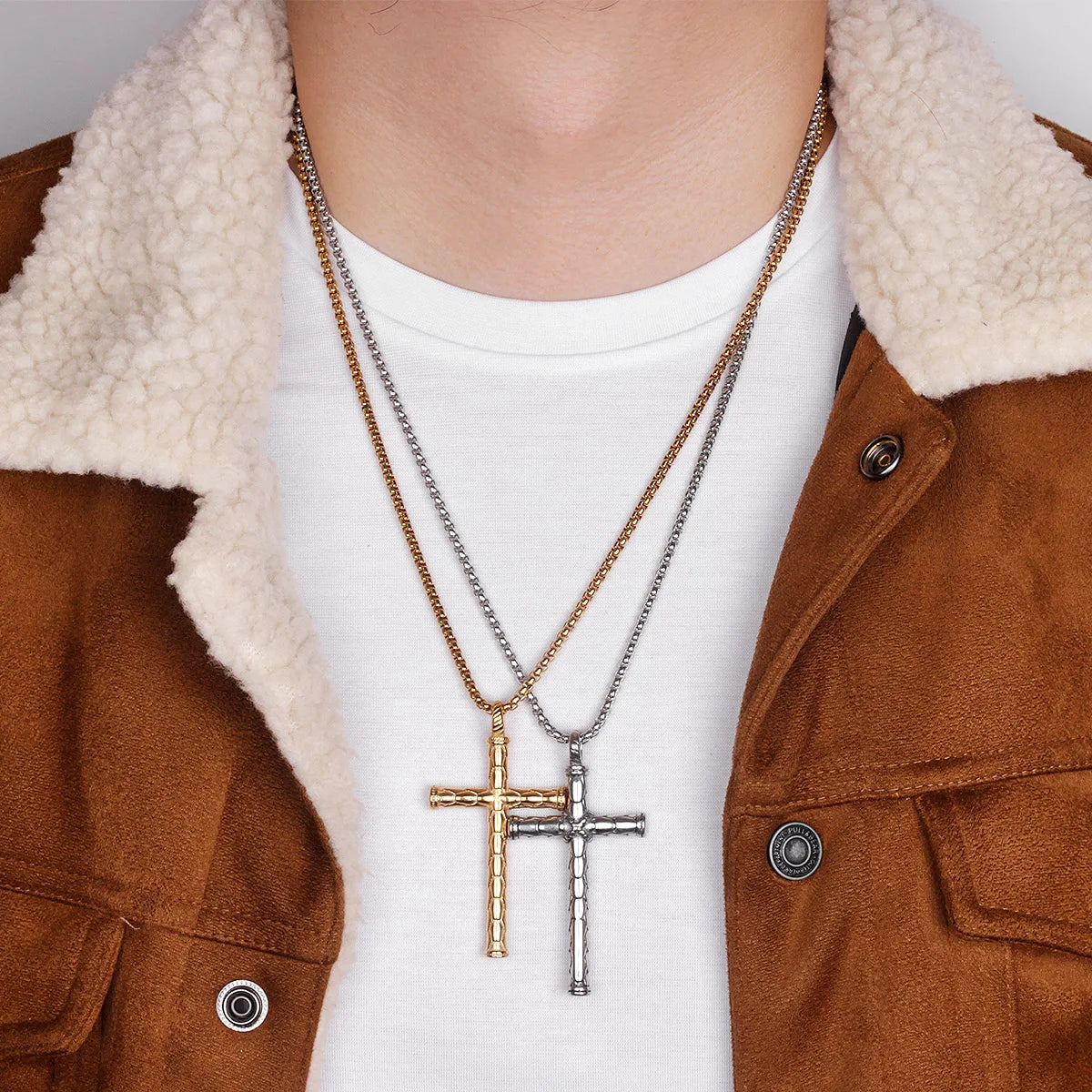 PENDRA Dragon Scale Cross Steel Necklace