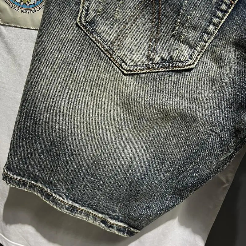Harajuku Fashion Luxury Clothing Men's Knee-length Shorts Summer Denim Casual Jeans Vintage Washed  High-end Streetwear Shorts