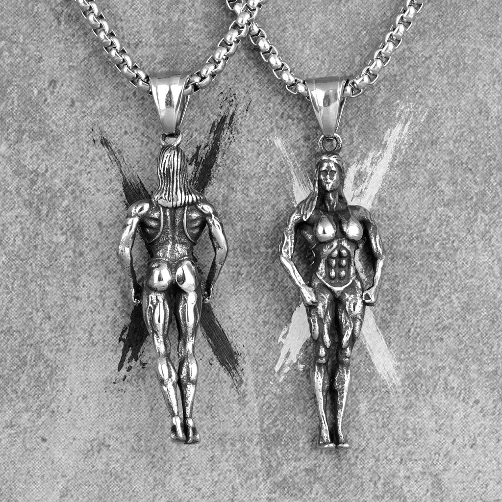 Femal Bodybuilding Fitness Long Men Necklaces Pendant Chain for Boyfriend Male Stainless Steel Jewelry Creativity Gift Wholesale