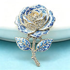 PENDRA Rosette 2-Color Enamel Rhinestone Rose Flower Brooch