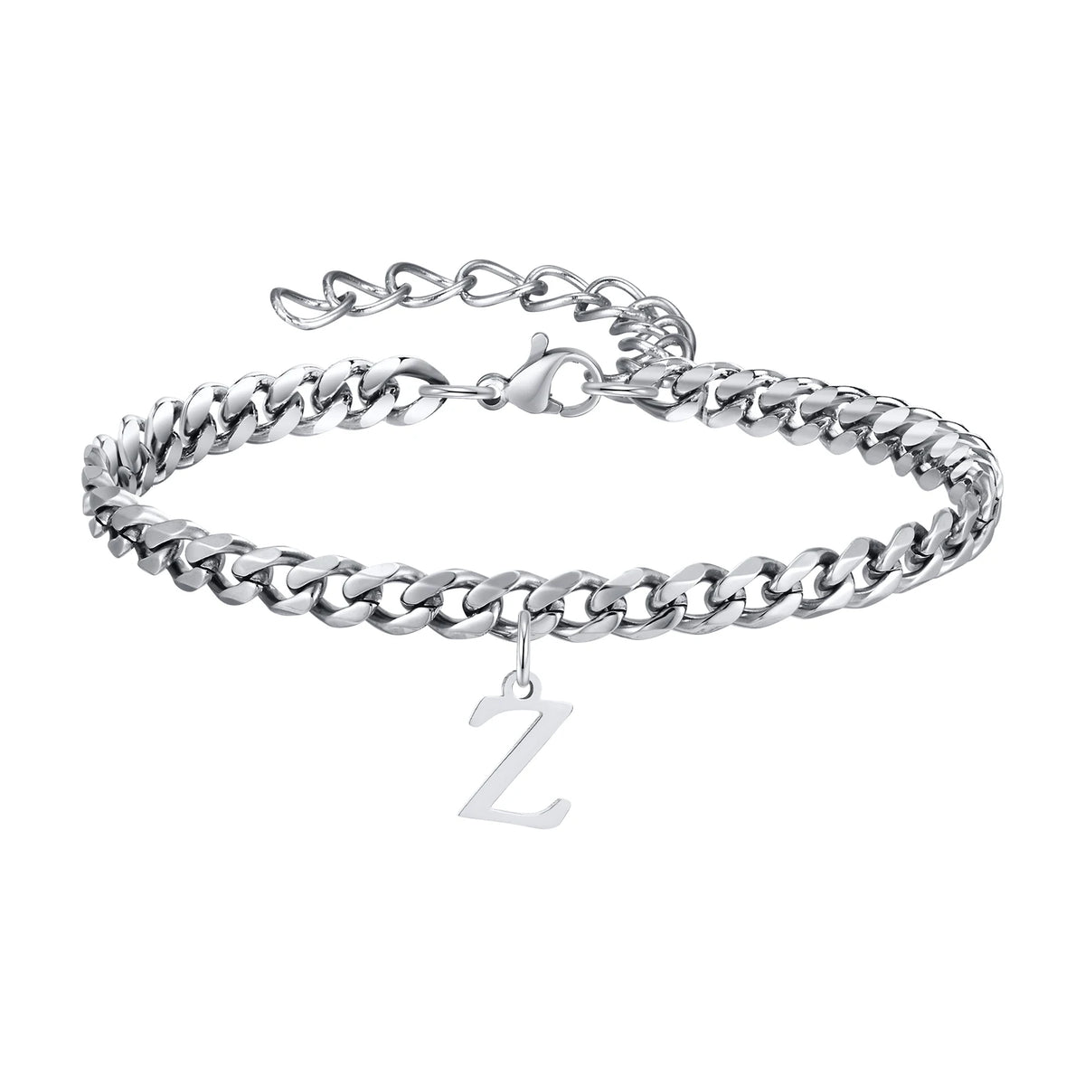 Mens Initials Cuban Links Bracelets,Stainless Steel A-Z 26 Letters Alphabet Charm Chain Wristband Adjustable,Casual Jewelry Gift